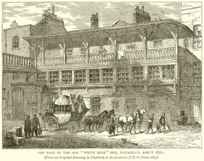 Yard of the Old White Bear Inn, Piccadilly, około 1820 autorstwa English School