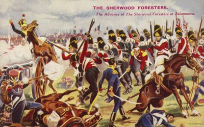 Natarcie leśników Sherwood w bitwie pod Salamanką w Hiszpanii, wojna na półwyspie, 1812 r autorstwa English School
