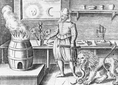Alchemik w swoim warsztacie autorstwa English School