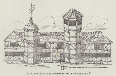 Starożytny dwór Fawkeshall (rycina) autorstwa English School