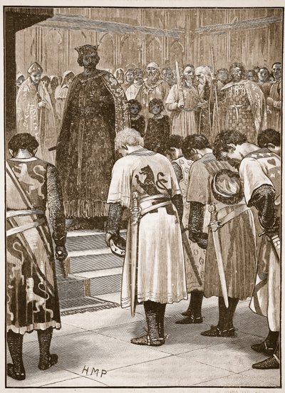 Baronowie przedstawiający swoje żądania Henrykowi, ilustracja z Cassells Illustrated History of England (zdjęcie w sepii) autorstwa English School