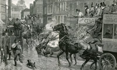 Bitwa o londyńskie ulice - Ludgate Hill w śliski dzień autorstwa English School