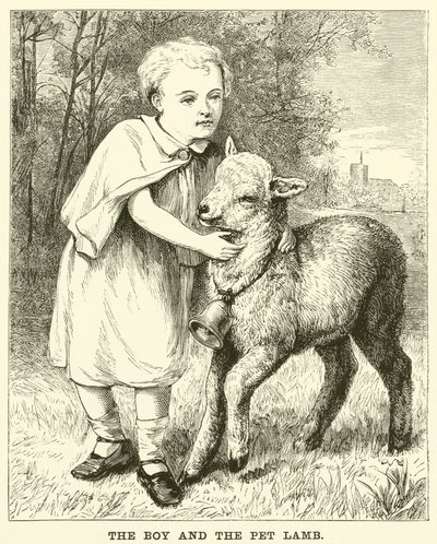 Chłopiec i jagnię domowe (grawerunek) autorstwa English School