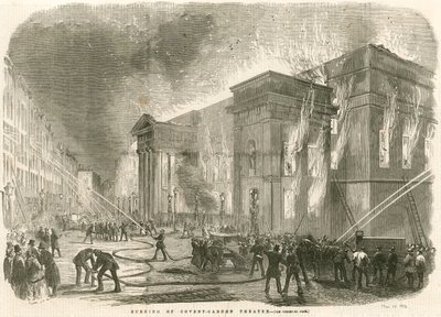 Spalenie Covent Garden Theatre w Londynie rankiem 5 marca 1856 r. autorstwa English School