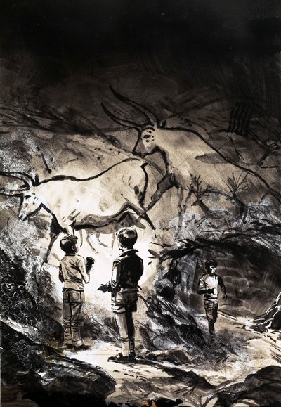 Malowidła jaskiniowe Lascaux niedaleko Montignac we Francji autorstwa English School