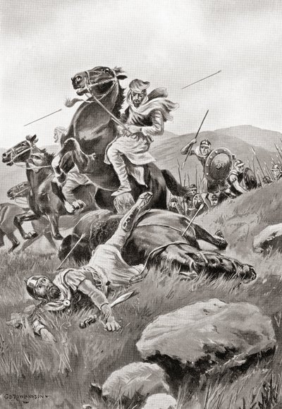 Śmierć Masistiusa podczas prowadzenia ataku kawalerii na siły greckie, z Historii Narodów Hutchinsona, wyd. 1915 autorstwa English School