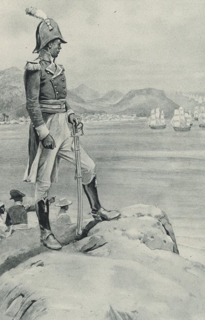 Zbliża się śmierć biednego Toussaint LOuverture, czarny przywódca obserwuje nadchodzącą flotę wysłaną przez Napoleona w celu jego zniszczenia autorstwa English School