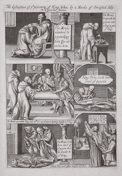Opis otrucia króla Jana przez mnicha z opactwa Swinstead w Lincolnshire, ilustracja z Acts and Monuments Johna Foxe
