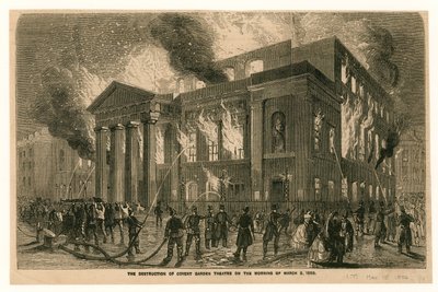 Zniszczenie Covent Garden Theatre w Londynie rankiem 5 marca 1856 r autorstwa English School