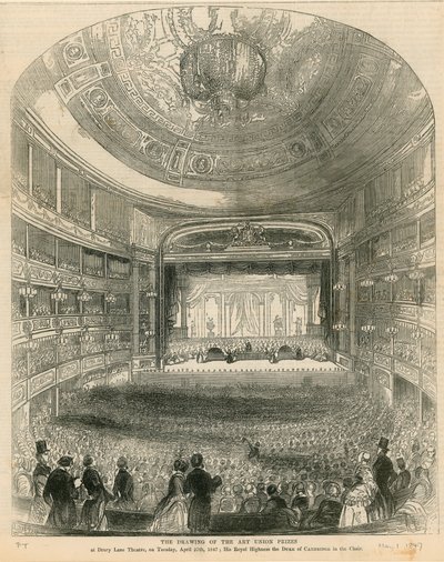 Losowanie nagród Unii Artystycznej w Teatrze Drury Lane w dniu 27 kwietnia 1847 r. autorstwa English School
