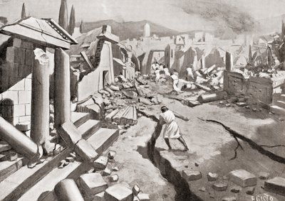 Trzęsienie ziemi w Sparcie, starożytna Grecja, 464 pne, z Historii Narodów Hutchinsona, wyd. 1915 autorstwa English School