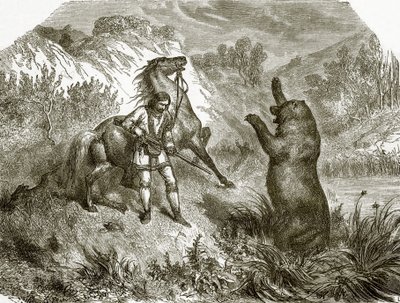 Pierwszy strzał w niedźwiedzia grizzly autorstwa English School