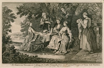Wróżka o odlewaniu fusów z kawy z oryginalnego obrazu w Vauxhall Gardens w Londynie autorstwa English School