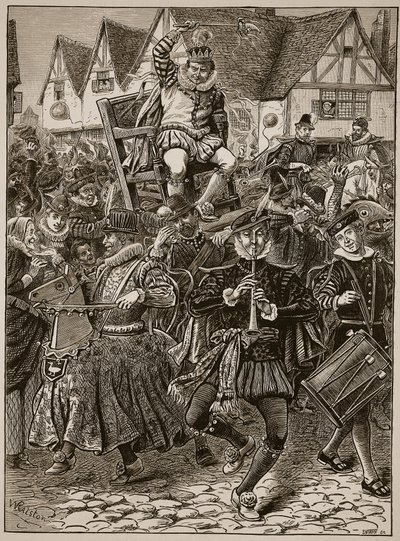 Igraszki My Lord of Misrule, ilustracja z Cassells Illustrated History of England (zdjęcie w sepii) autorstwa English School