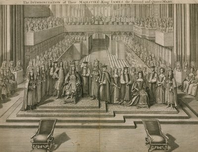 Intronizacja ich Królewskich Mości Króla Jakuba II i Królowej Marii w Opactwie Westminsterskim autorstwa English School
