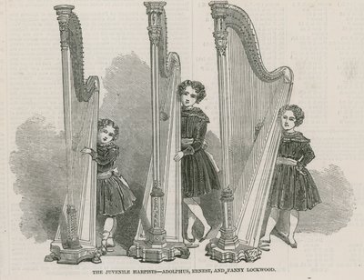 Młodociani harfiści - Adolphus, Ernest i Fanny Lockwood autorstwa English School