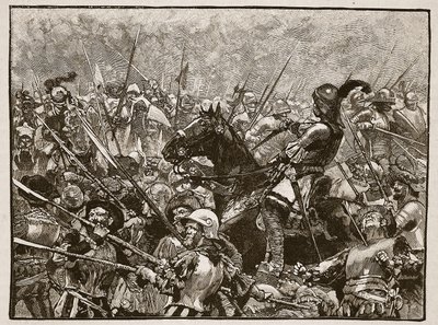 Ostatnia trybuna Schwarza i jego Niemców, ilustracja z Cassells Illustrated History of England (zdjęcie w sepii) autorstwa English School