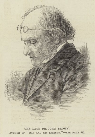 Nieżyjący już dr John Brown, autor książki „Rab i jego przyjaciele” (rycina) autorstwa English School