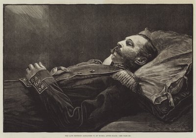 Zmarły cesarz Rosji Aleksander II po śmierci (rycina) autorstwa English School
