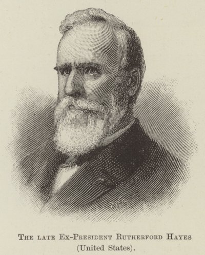 Nieżyjący były prezydent Rutherford Hayes, Stany Zjednoczone (grawerowanie) autorstwa English School