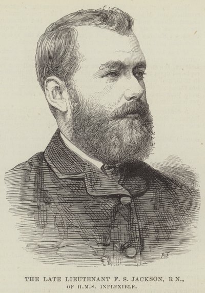Nieżyjący już porucznik F S Jackson, RN, z HMS Inflexible (grawerowanie) autorstwa English School