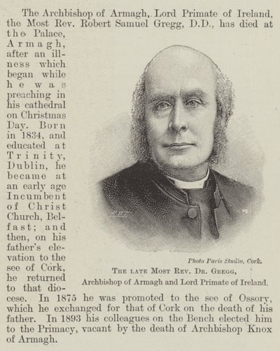 Zmarły bp dr Gregg, arcybiskup Armagh i lord prymas Irlandii (rycina) autorstwa English School