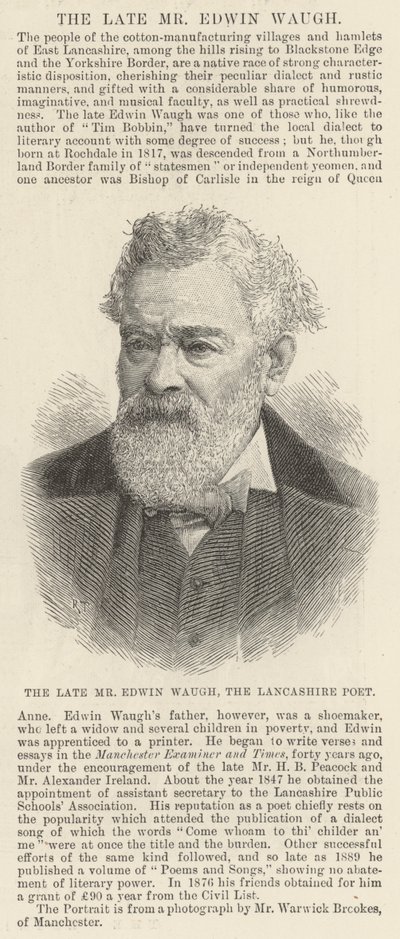 Nieżyjący już pan Edwin Waugh, poeta Lancashire (grafika) autorstwa English School