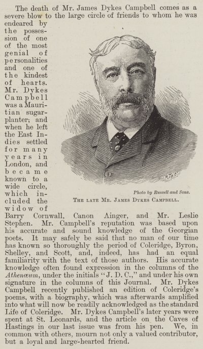 Nieżyjący już pan James Dykes Campbell (grafika) autorstwa English School