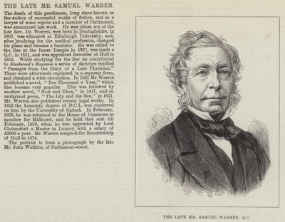 Nieżyjący już pan Samuel Warren, QC (Grawerowanie) autorstwa English School