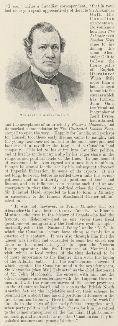 Nieżyjący już Sir Alexander Galt (grafika) autorstwa English School