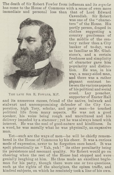 Nieżyjący już Sir R. Fowler, MP (grafika) autorstwa English School
