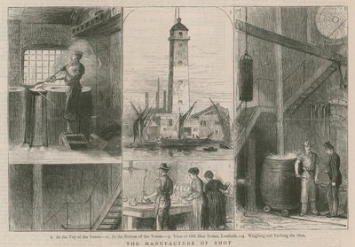 Produkcja śrutu; widok na wieżę Old Shot, Lambeth autorstwa English School