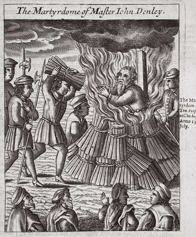 Męczeństwo mistrza Johna Denleya, ilustracja z "Acts and Monuments" Johna Foxe