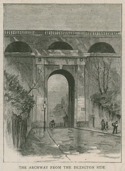 Nowe balustrady przeciw samobójstwom w Highgate Archway: brama od strony Islington autorstwa English School