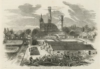 Nowa rzeka działa, Stoke Newington: parowozownia i zbiorniki autorstwa English School