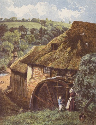 Stary młyn wodny (kolorowa litografia) autorstwa English School