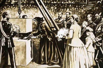 Otwarcie Albert Hall przez starzejącą się królową Wiktorię w 1871 r. autorstwa English School