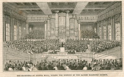Orkiestra w Exeter Hall w Londynie podczas spotkania Sacred Harmonic Society autorstwa English School