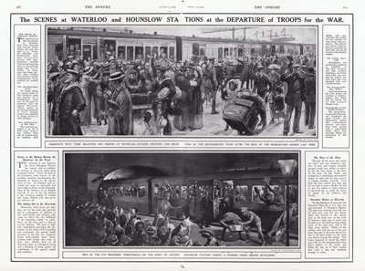 Sceny na stacjach Waterloo i Hounslow podczas wyjazdu wojsk na wojnę, I wojna światowa, sierpień 1914 autorstwa English School