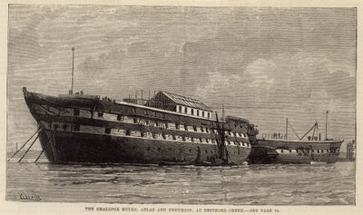 Hulks ospy, Atlas i Endymion, w Deptford Creek autorstwa English School