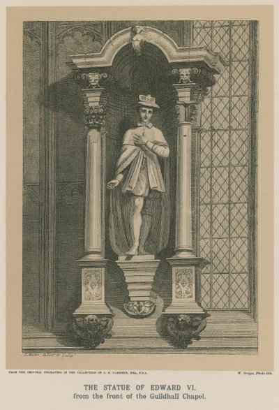 Posąg króla Edwarda VI od frontu kaplicy Guildhall autorstwa English School