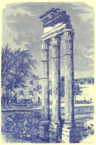Trzy kolumny w Świątyni Kastora, ilustracja z Historii Rzymu autorstwa Victora Duruy, opublikowana w 1884 r. (obraz ulepszony cyfrowo) autorstwa English School