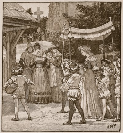 Ślub Jacka z Newbury: procesja narzeczonych, ilustracja z Cassells Illustrated History of England (zdjęcie w sepii) autorstwa English School