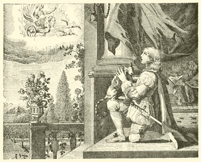Młody mężczyzna i jego kot (grawerunek) autorstwa English School
