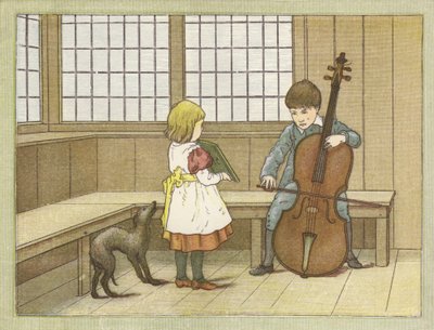 Młody muzyk (kolorowa litografia) autorstwa English School