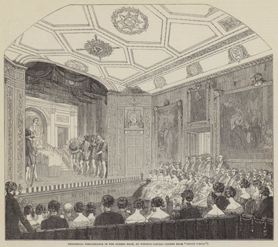 Spektakl teatralny w Sali Rubensa na Zamku Windsor (rycina) autorstwa English School