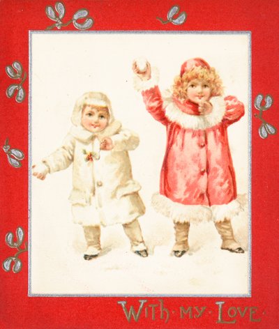 Rzucanie śnieżkami, Kartka Świąteczna. autorstwa English School