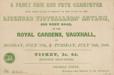 Bilet na A Fancy Fair i Fete Champetre w Royal Gardens, Vauxhall, Londyn autorstwa English School