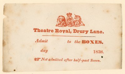 Bilet do teatru Drury Lane w Londynie autorstwa English School