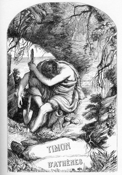 Timon z Aten (Życie Tymona z Aten) - Ilustracja w „” Completes de William Shakespeare”””” 1866 - Ilustracje i ogólna forma tego wydania zapożyczono z ilustrowanego Szekspira Cassella, opublikowanego w Londynie autorstwa English School